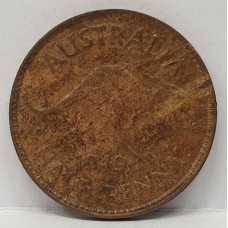 AUSTRALIA 1949 . HALF 1/2  PENNY . ERROR . PLANCHET FLAW